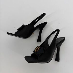 Versace Black Satin Slingback Heels Square Open Toe Sandals Size 37